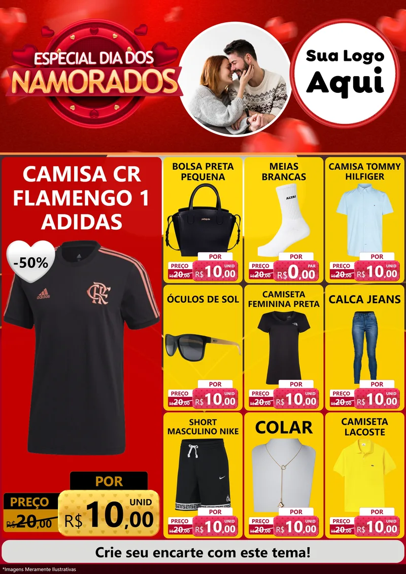 Modelo de Encarte para Encarte A4 Vertical com o tema Especial Dia Dos Namorados para Roupas e acessórios