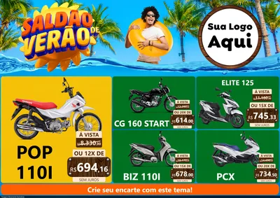 Modelo de Encarte para Encarte A4 Horizontal com o tema Saldão de Verão para Concessionaria de Motos