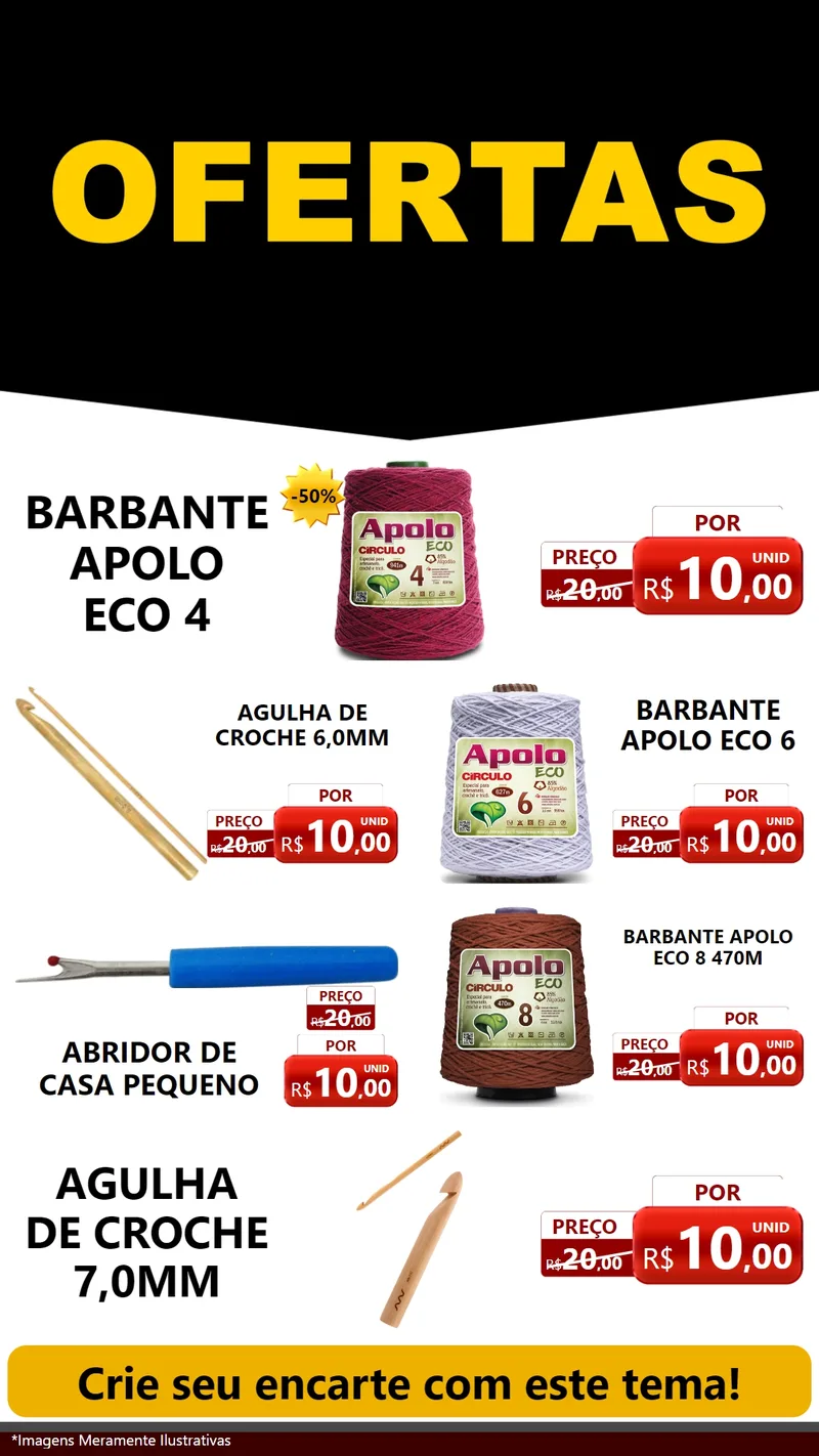Modelo de TV para TV Vertical com o tema Ofertas Preto e Vermelho Cartaz para Armarinho e Aviamentos