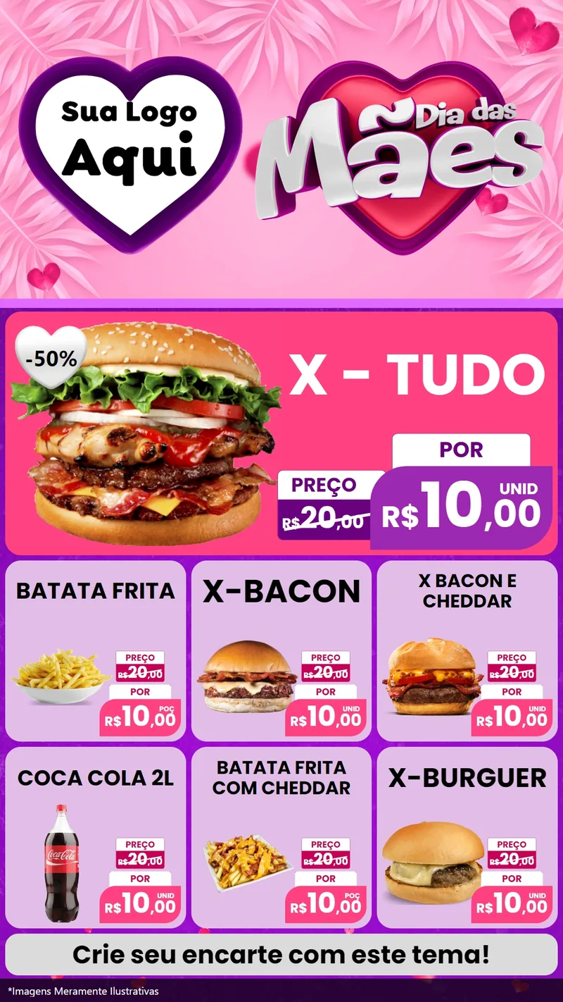 Modelo de Rede Social para Stories com o tema Dia das Mães para Hamburgueria