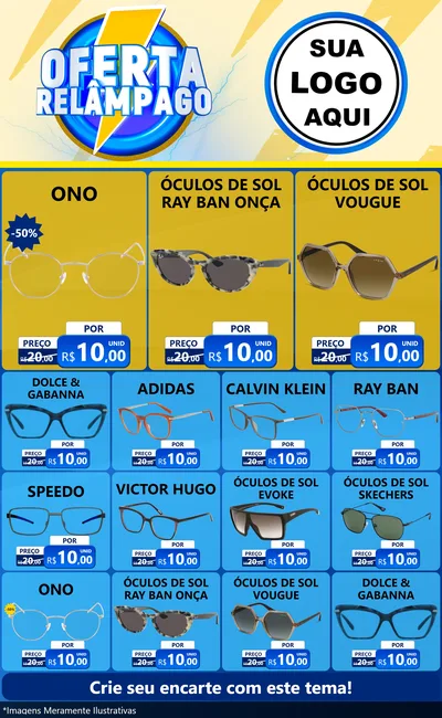 Modelo de Encarte para Encarte Grande com o tema Oferta Relâmpago para Óticas