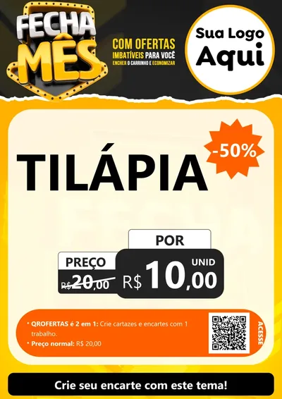 Modelo de Cartaz para Cartaz A4 Vertical com o tema Fecha Mês para Peixaria