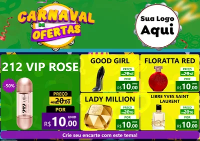 Modelo de Encarte para Encarte A4 Horizontal com o tema Carnaval de Ofertas para Perfumes