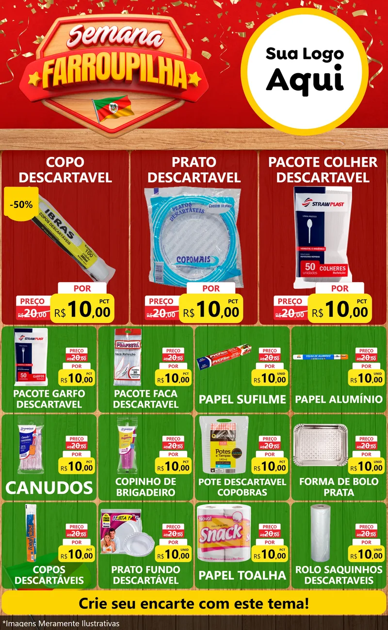 Modelo de Encarte para Encarte Grande com o tema Semana Farroupilha para Embalagens