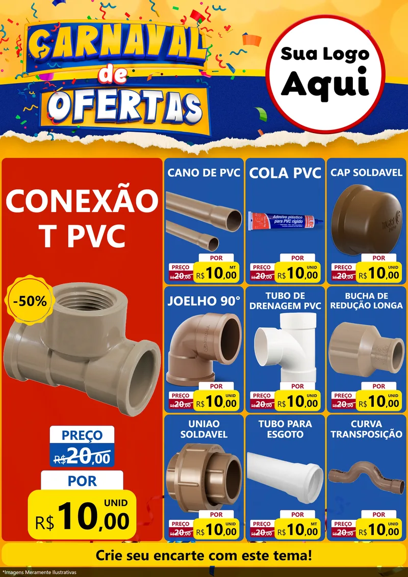 Modelo de Encarte para Encarte A4 Vertical com o tema Carnaval de Ofertas para Tubos e conexões