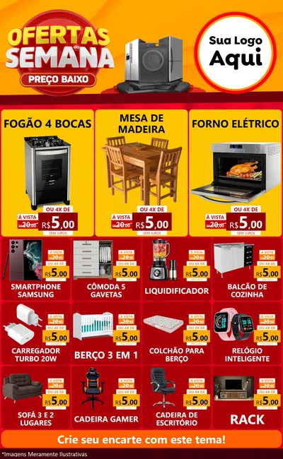 Modelo de Encarte para Encarte Grande com o tema Ofertas Da Semana - Preço Baixo para Móveis e Eletro