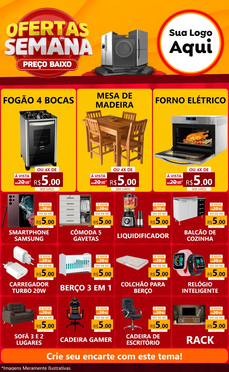 Modelo de Encarte para Encarte Grande com o tema Ofertas Da Semana - Preço Baixo para Móveis e Eletro