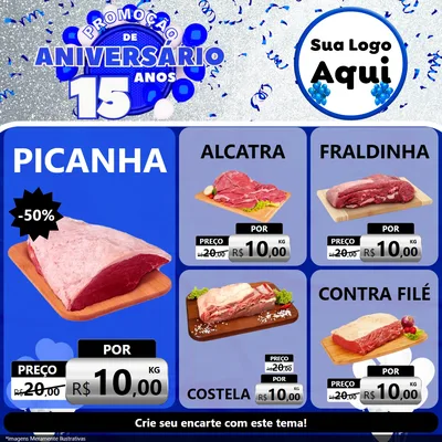 Modelo de Rede Social para Feed Facebook com o tema Promoção de Aniversário - 15 Anos para Açougue