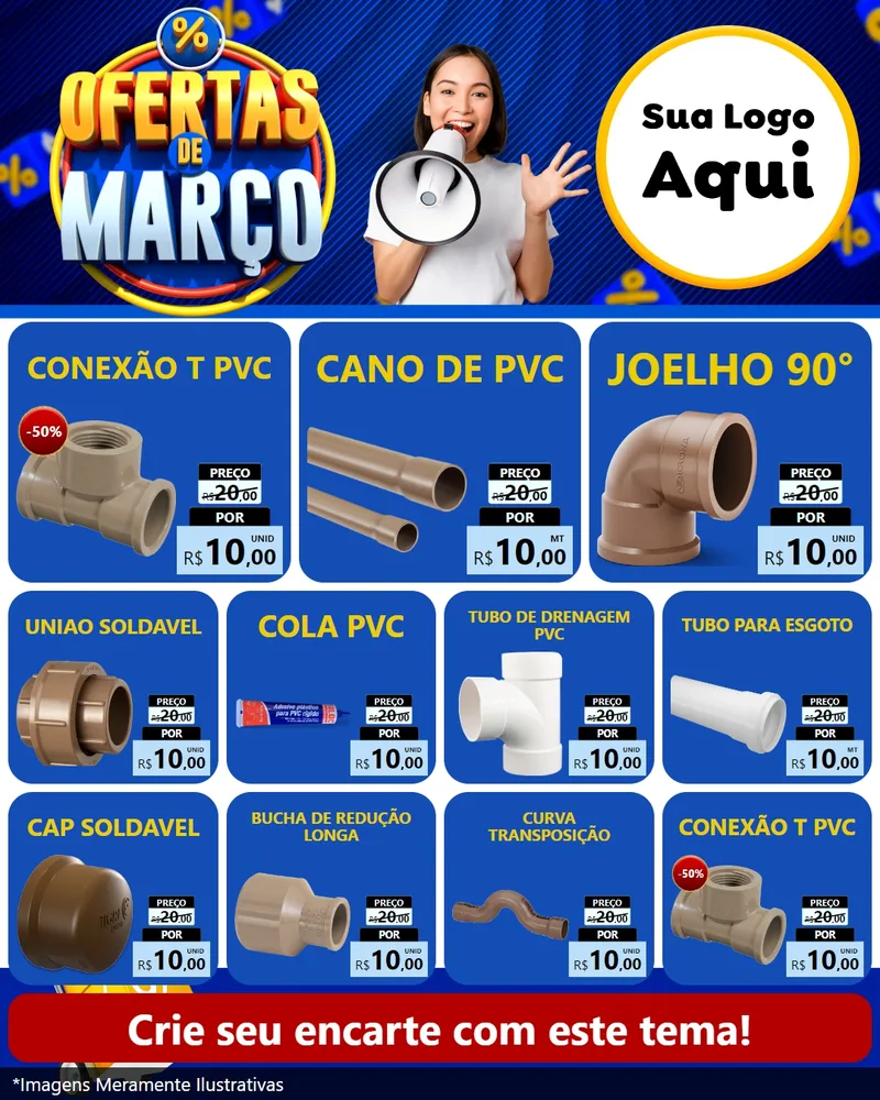 Modelo de Rede Social para Feed Instagram com o tema Ofertas de Março para Tubos e conexões