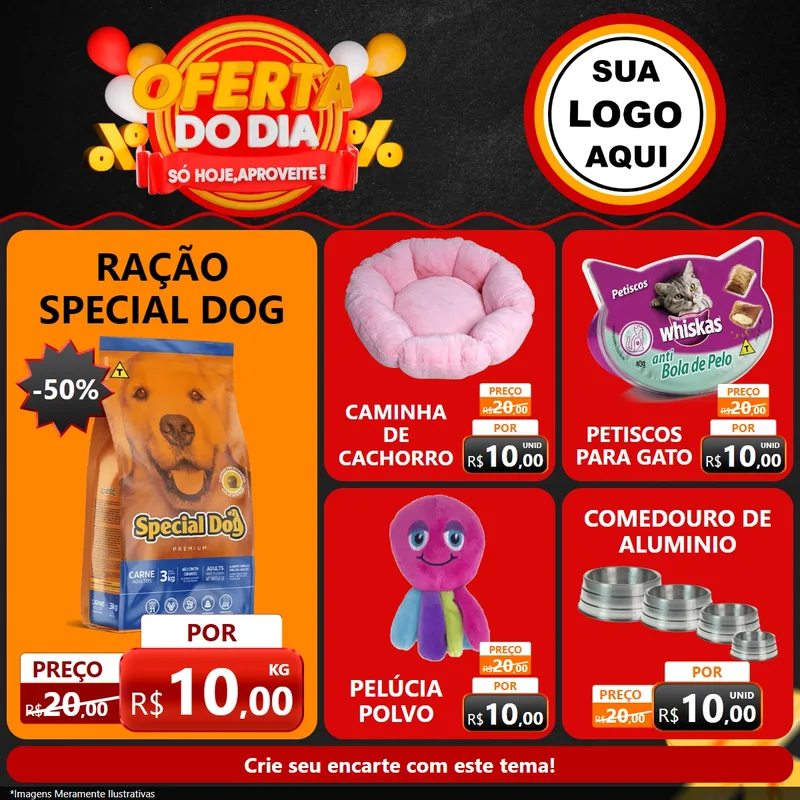 Modelo de Rede Social para Feed Facebook com o tema Oferta do Dia - Só hoje, Aproveite! para Pet Shop