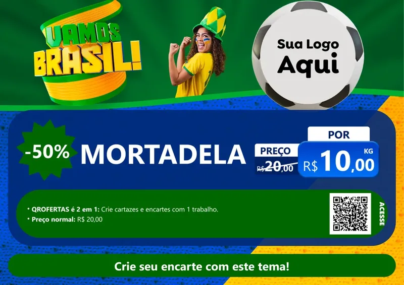Modelo de Cartaz para Cartaz A4 Horizontal com o tema Vamos Brasil - Copa para Frios e Laticínios