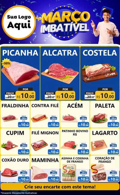 Modelo de Encarte para Encarte Grande com o tema Março Imbatível para Açougue