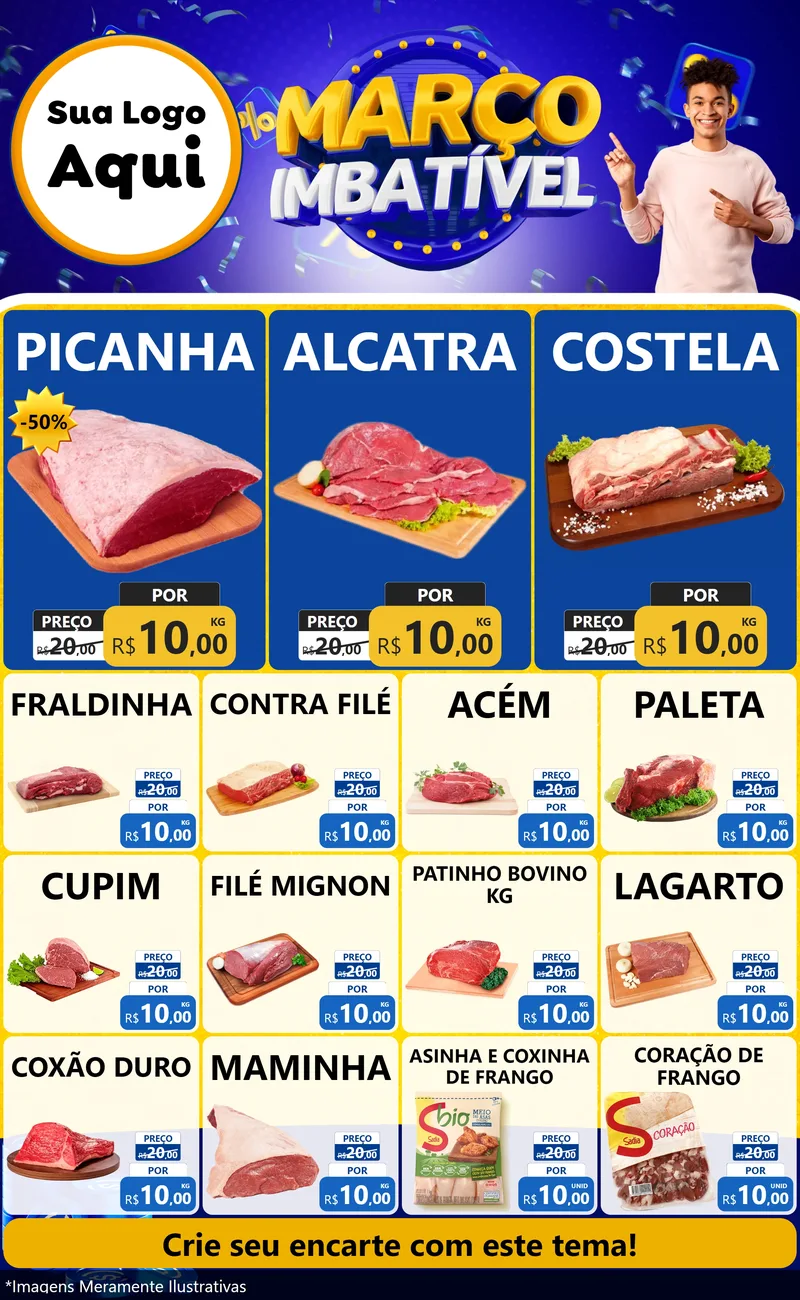 Modelo de Encarte para Encarte Grande com o tema Março Imbatível para Açougue