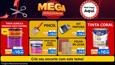 Modelo de TV para TV Horizontal com o tema Mega Reinauguração para Tintas e Ferramentas