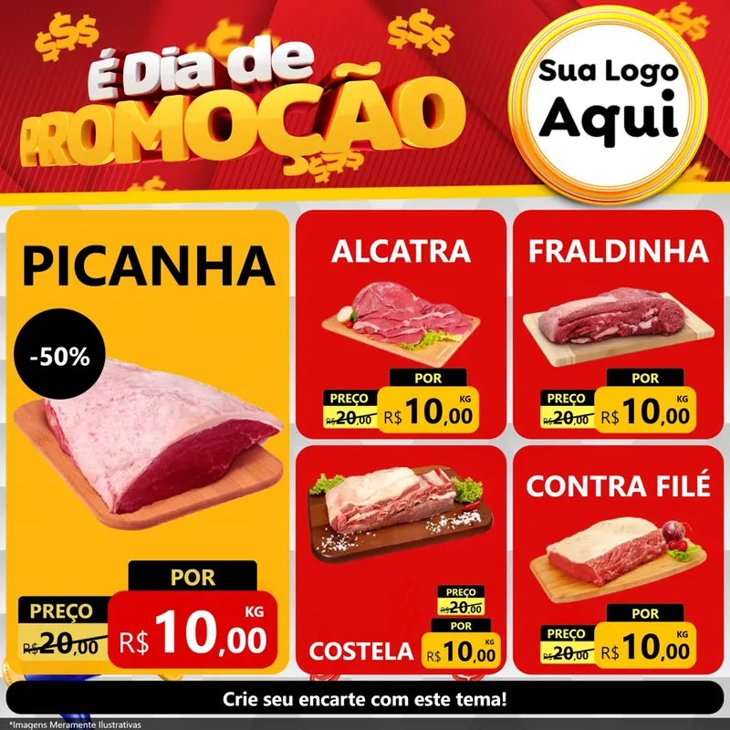 Modelo de Rede Social para Feed Facebook com o tema É Dia De Promoção para Açougue