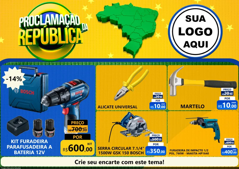 Modelo de Encarte para Encarte A4 Horizontal com o tema Proclamação da República para Maquinas e Ferramentas