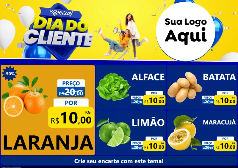 Modelo de Encarte para Encarte A4 Horizontal com o tema Especial Dia do Cliente para Hortifrúti