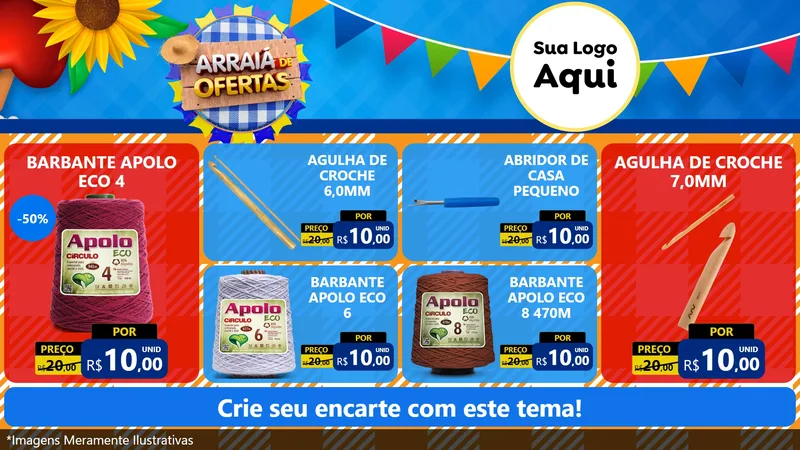 Modelo de TV para TV Horizontal com o tema Arraiá de Ofertas para Armarinho e Aviamentos