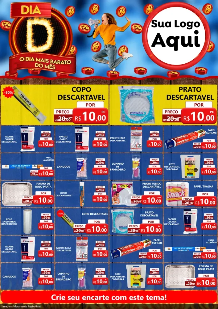 Modelo de Encarte para Encarte A4 Vertical com o tema Dia D - O Dia Mais Barato Do Mês para Embalagens