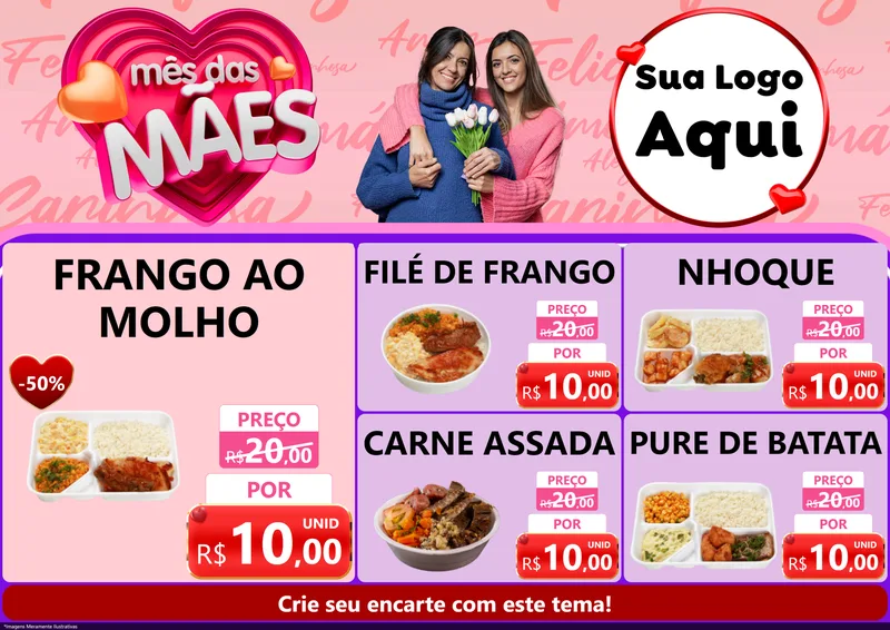 Modelo de Encarte para Encarte A4 Horizontal com o tema Mês Das Mães para Restaurante