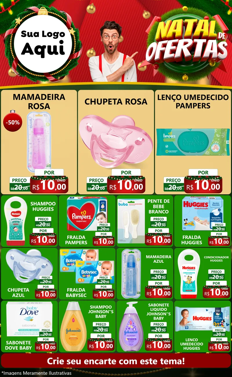 Modelo de Encarte para Encarte Grande com o tema Natal de Ofertas para Bebês