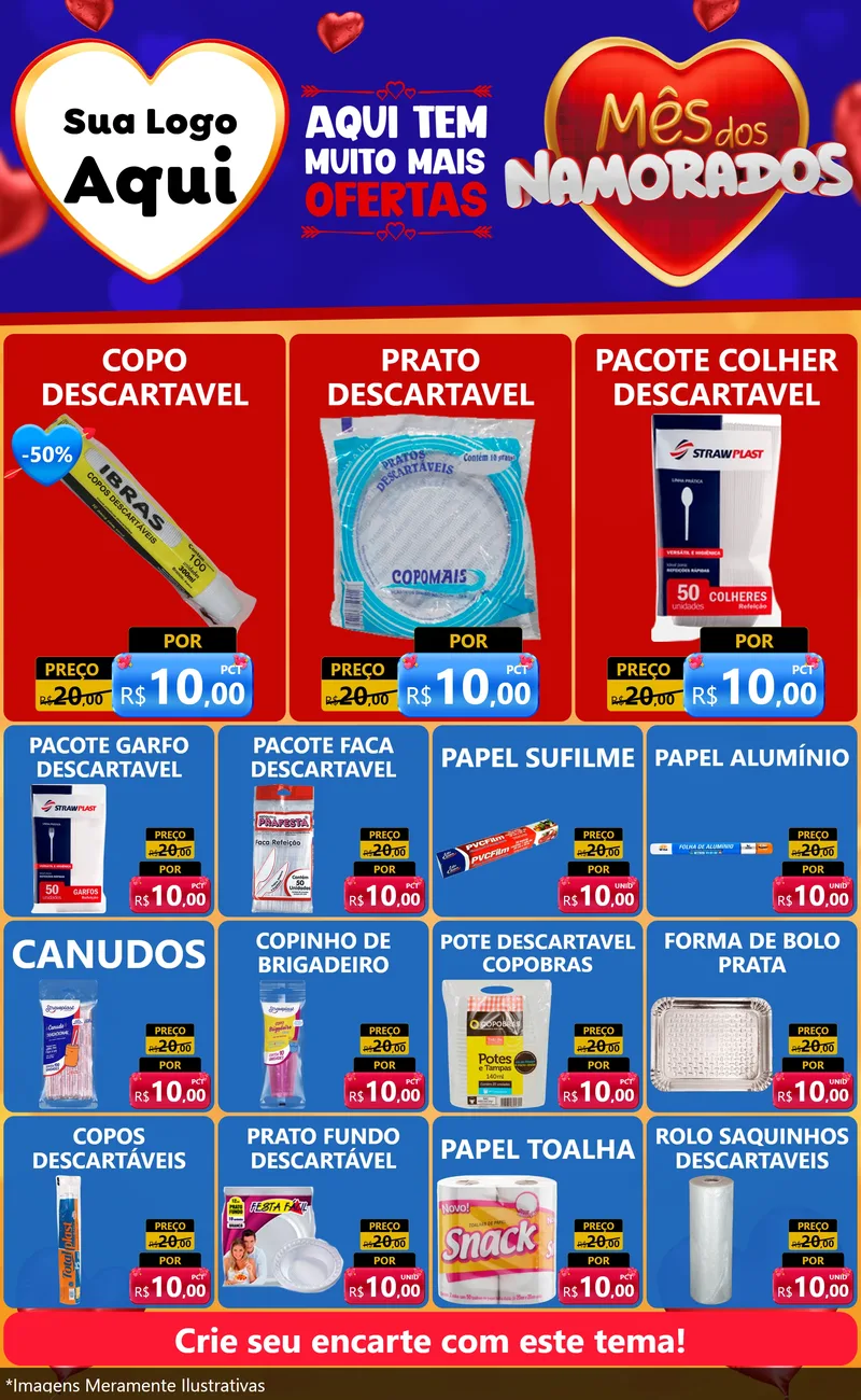 Modelo de Encarte para Encarte Grande com o tema Mês dos Namorados para Embalagens