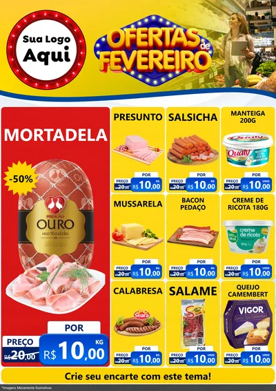 Modelo de Encarte para Encarte A4 Vertical com o tema Ofertas de Fevereiro para Frios e Laticínios