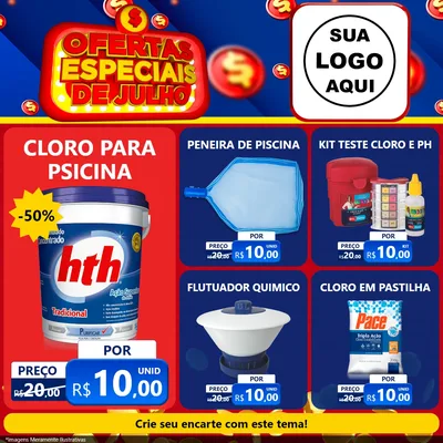 Modelo de Rede Social para Feed Facebook com o tema Ofertas Especiais de Julho para Produtos para Piscina