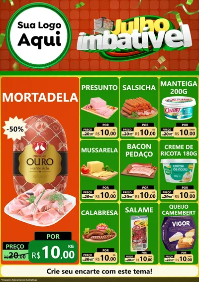 Modelo de Encarte para Encarte A4 Vertical com o tema Julho Imbatível para Frios e Laticínios