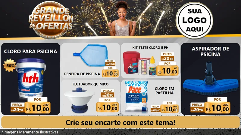 Modelo de TV para TV Horizontal com o tema Grande Réveillon de Ofertas para Produtos para Piscina