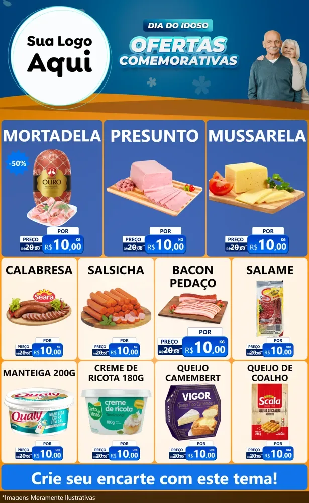 Modelo de Encarte para Encarte Grande com o tema Dia do Idoso para Frios e Laticínios