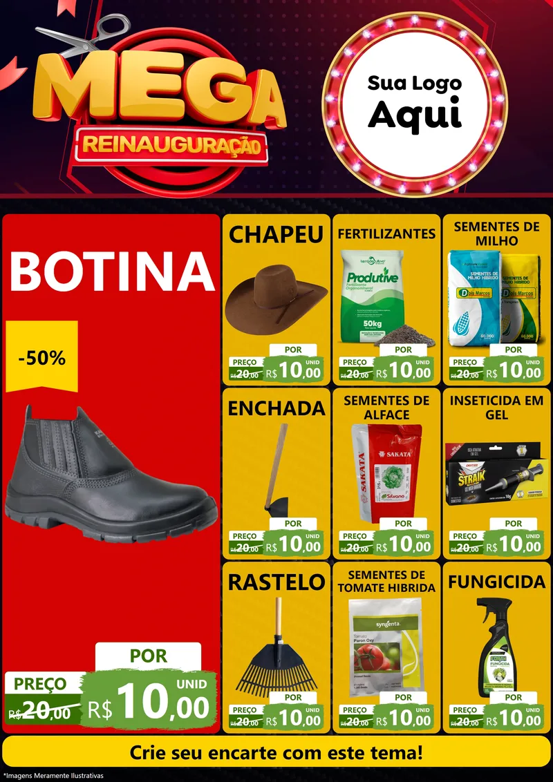 Modelo de Encarte para Encarte A4 Vertical com o tema Mega Reinauguração para Agropecuária