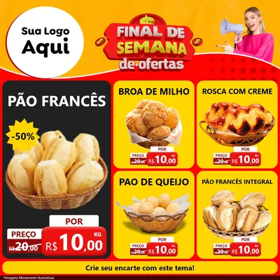 Modelo de Rede Social para Feed Facebook com o tema Final de Semana de Ofertas para Padaria