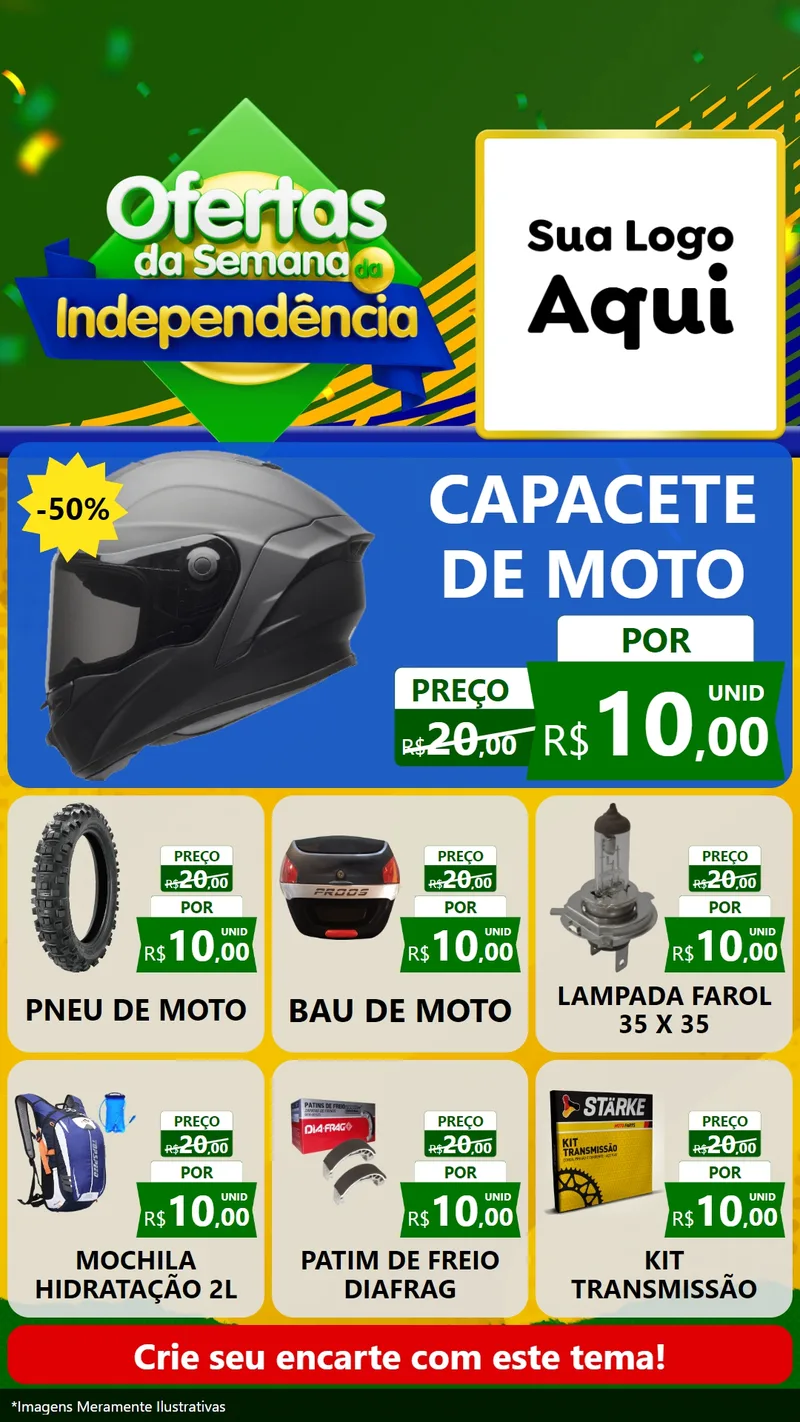 Modelo de Rede Social para Stories com o tema Ofertas da Semana da Independência para Moto peças