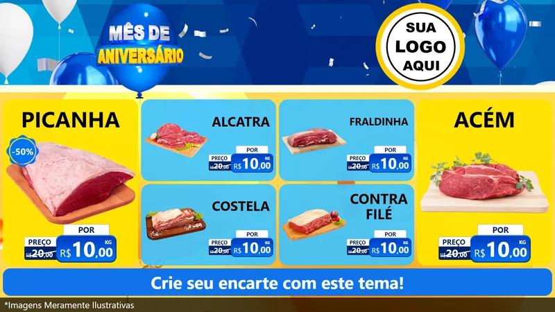 Modelo de TV para TV Horizontal com o tema Mês de Aniversário para Açougue
