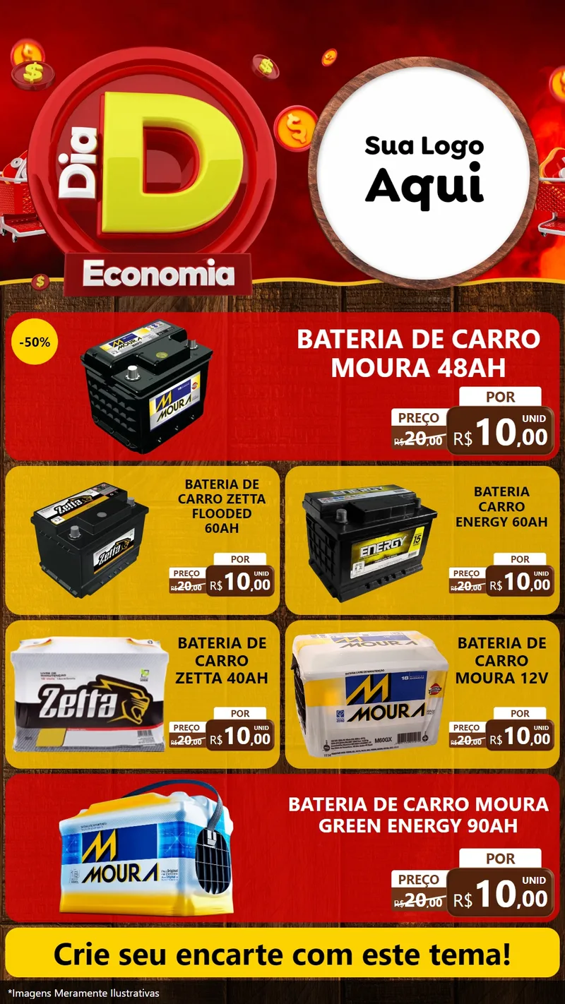 Modelo de TV para TV Vertical com o tema Dia D Economia para Baterias Elétricas