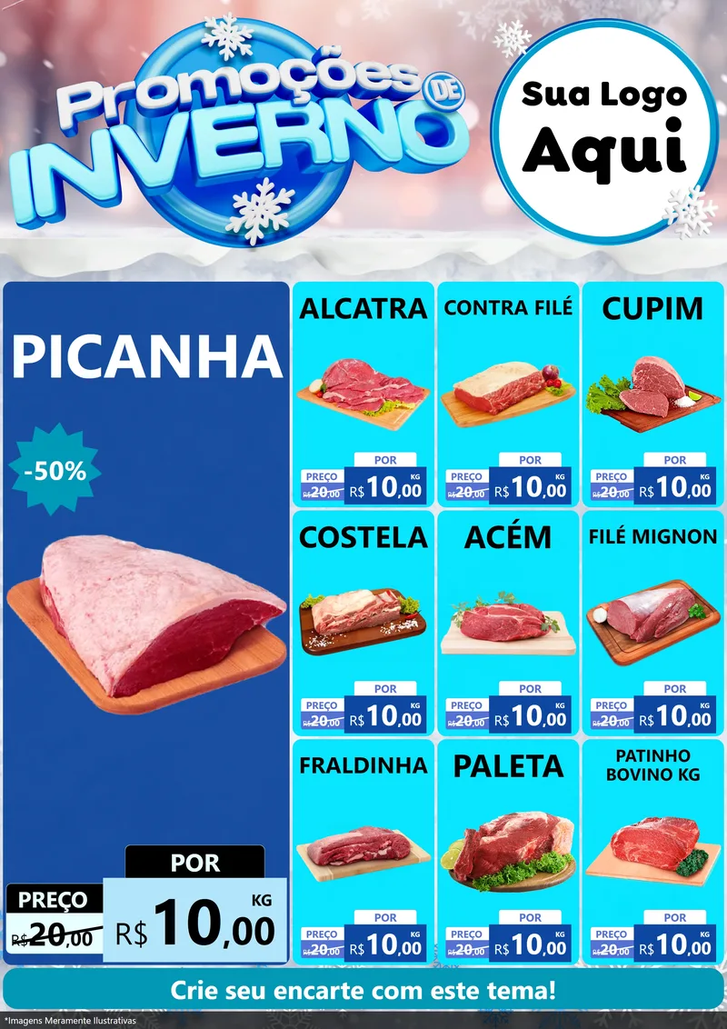 Modelo de Encarte para Encarte A4 Vertical com o tema Promoções de Inverno para Açougue