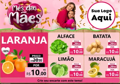 Modelo de Encarte para Encarte A4 Horizontal com o tema Mês das Mães para Hortifrúti
