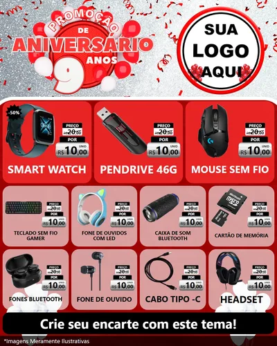 Modelo de Rede Social para Feed Instagram com o tema Promoção de Aniversário - 9 Anos para Informática