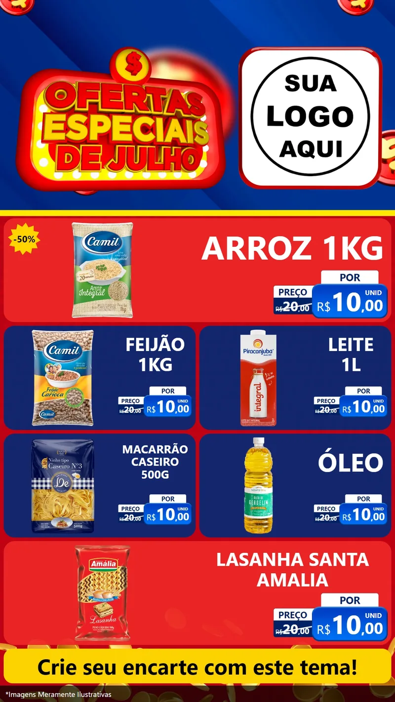 Modelo de TV para TV Vertical com o tema Ofertas Especiais de Julho para Supermercado