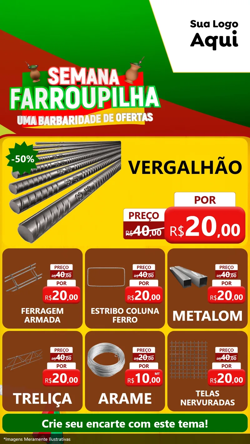 Modelo de Rede Social para Stories com o tema Semana Farroupilha - Uma Barbaridade de Ofertas para Ferragens