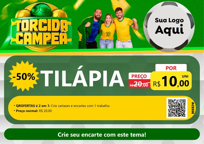 Modelo de Cartaz para Cartaz A4 Horizontal com o tema Torcida Campeã - Copa para Peixaria
