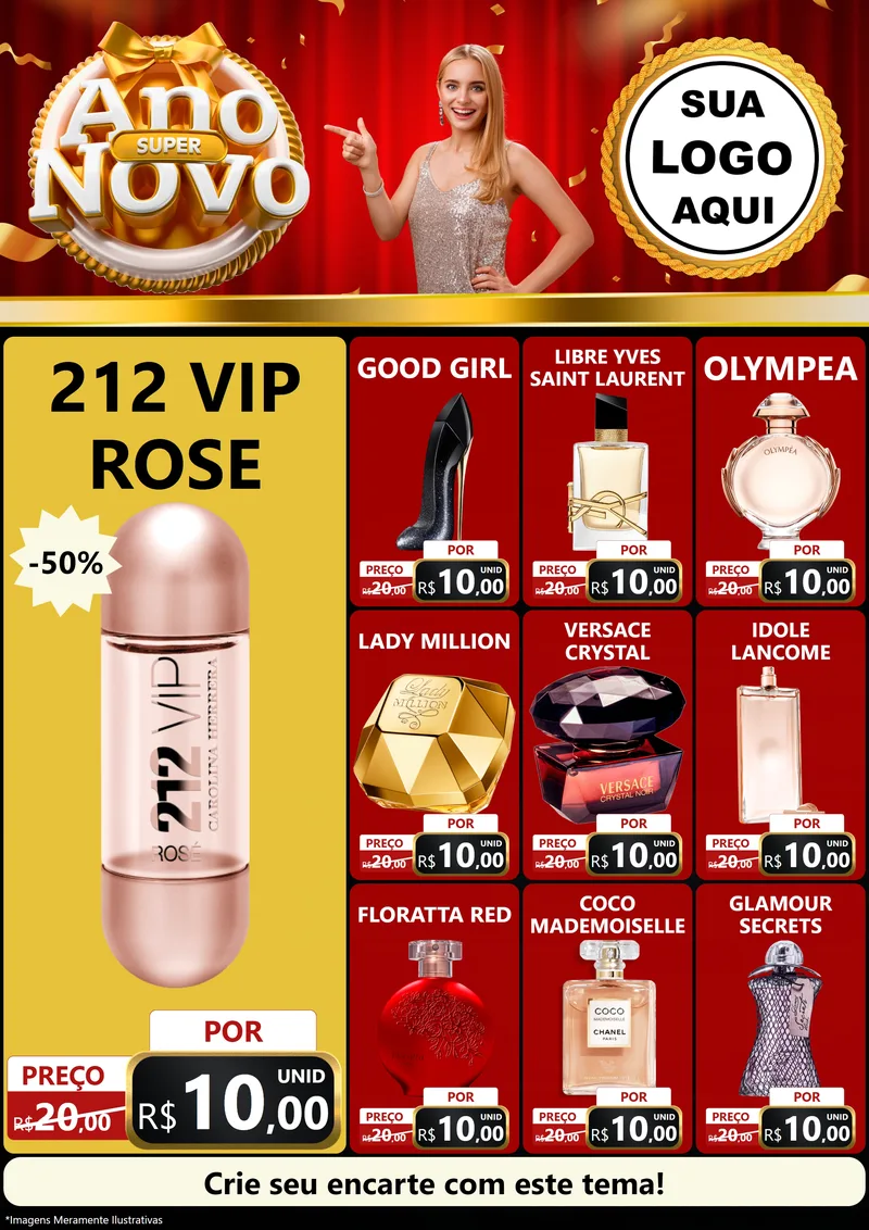 Modelo de Encarte para Encarte A4 Vertical com o tema Super Ano Novo para Perfumes