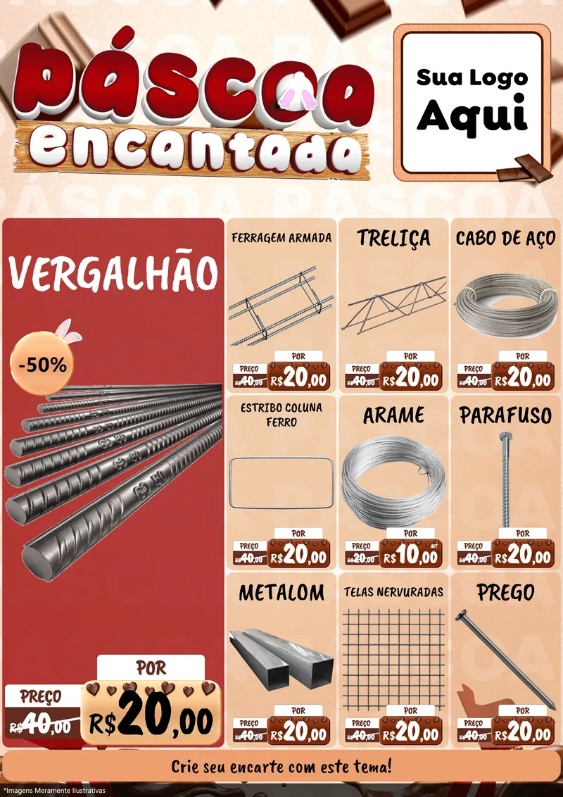 Modelo de Encarte para Encarte A4 Vertical com o tema Páscoa Encantada para Ferragens