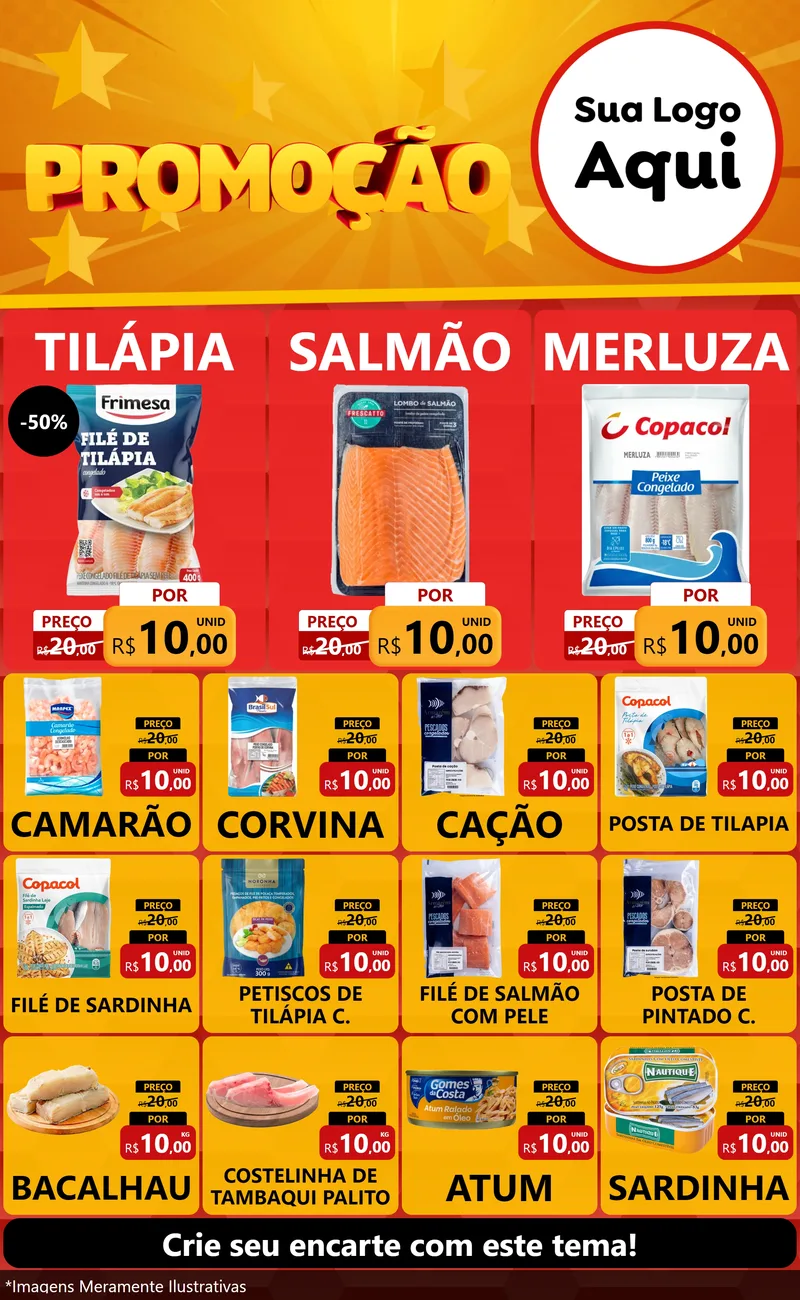 Modelo de Encarte para Encarte Grande com o tema Promoção para Peixaria