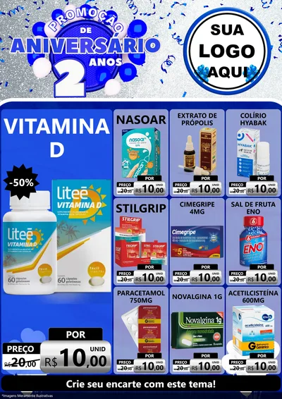 Modelo de Encarte para Encarte A4 Vertical com o tema Promoção de Aniversário - 2 Anos para Farmácia