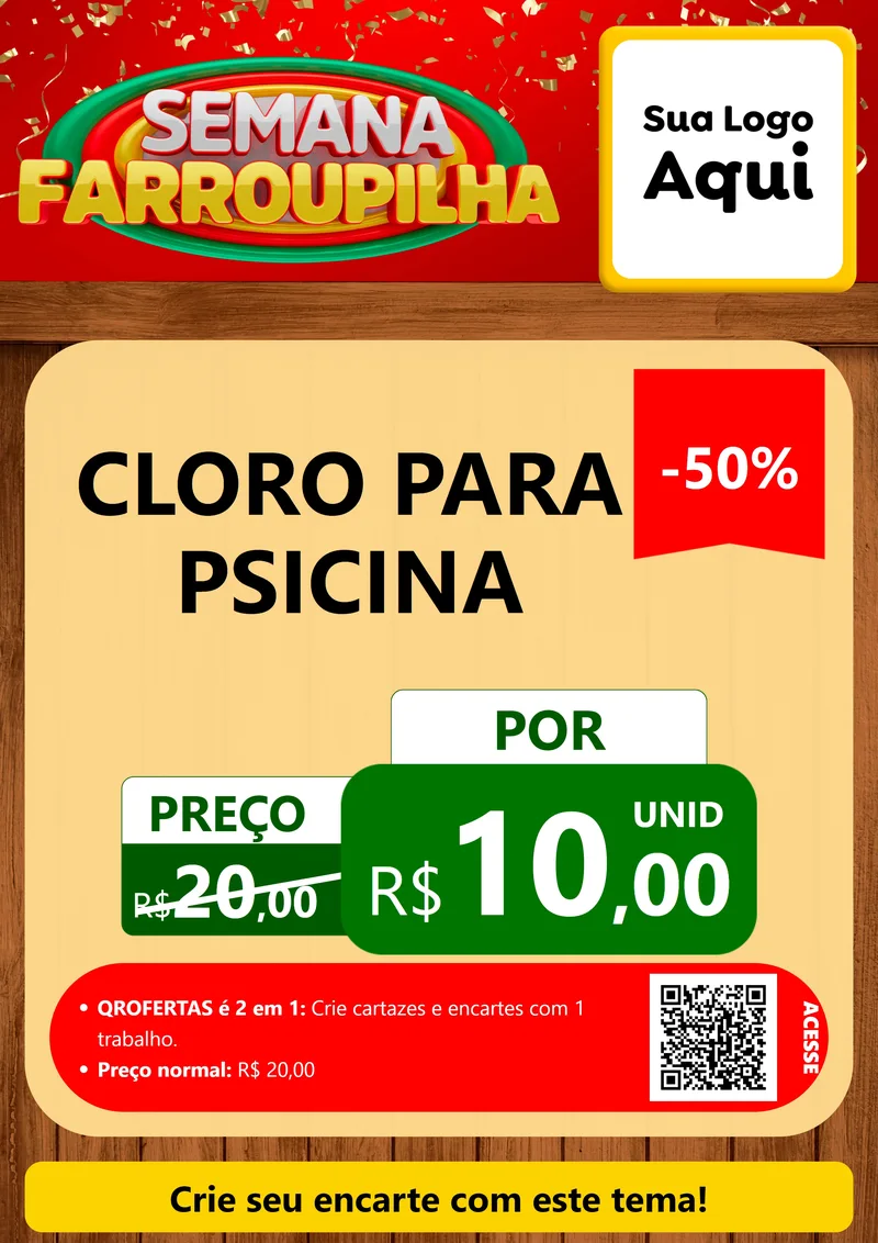 Modelo de Cartaz para Cartaz A4 Vertical com o tema Semana Farroupilha para Produtos para Piscina