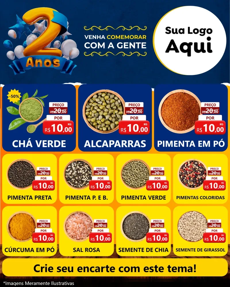 Modelo de Rede Social para Feed Instagram com o tema Aniversário de 2 anos para Produtos Naturais