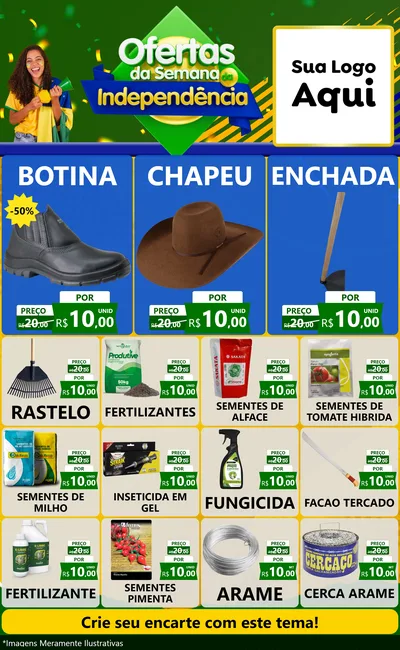 Modelo de Encarte para Encarte Grande com o tema Ofertas da Semana da Independência para Agropecuária