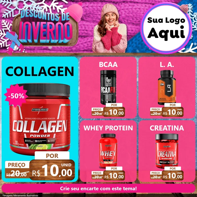 Modelo de Rede Social para Feed Facebook com o tema Descontos de Inverno para Suplementos alimentares